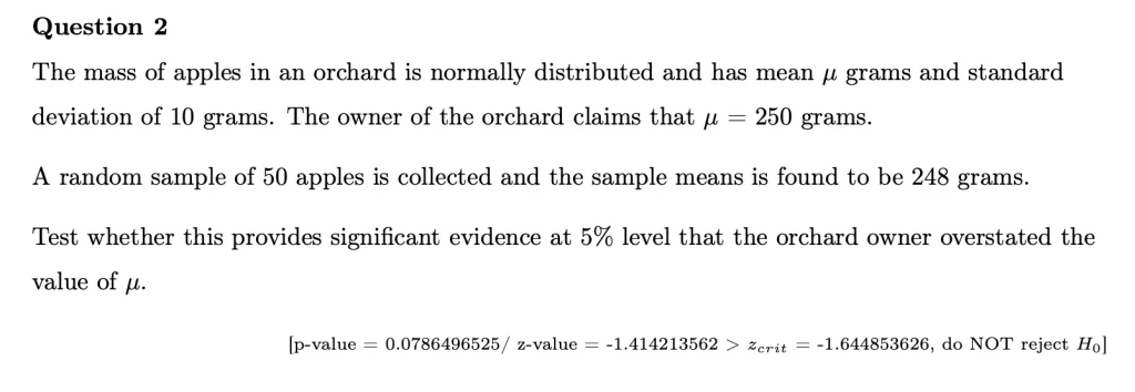 H2 Math Hypothesis Testing Practice Question 2