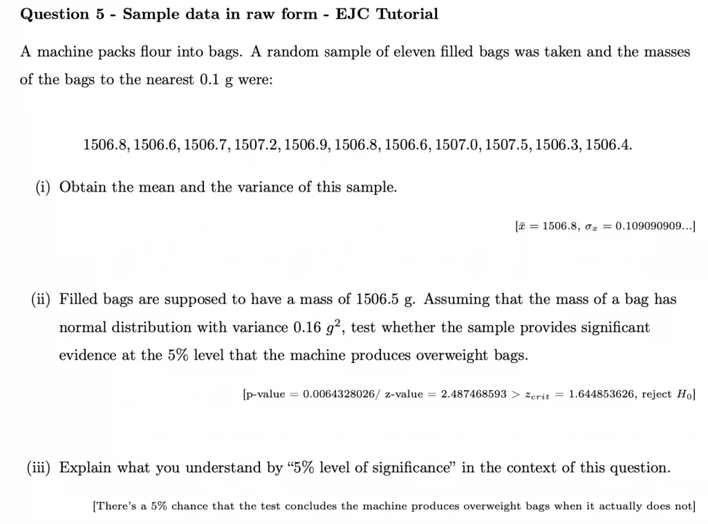 H2 Math Hypothesis Testing Practice Question 5