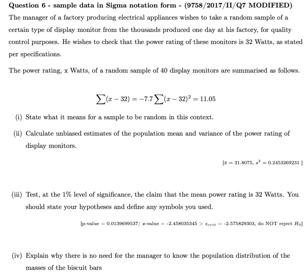 H2 Math Hypothesis Testing Practice Question 6